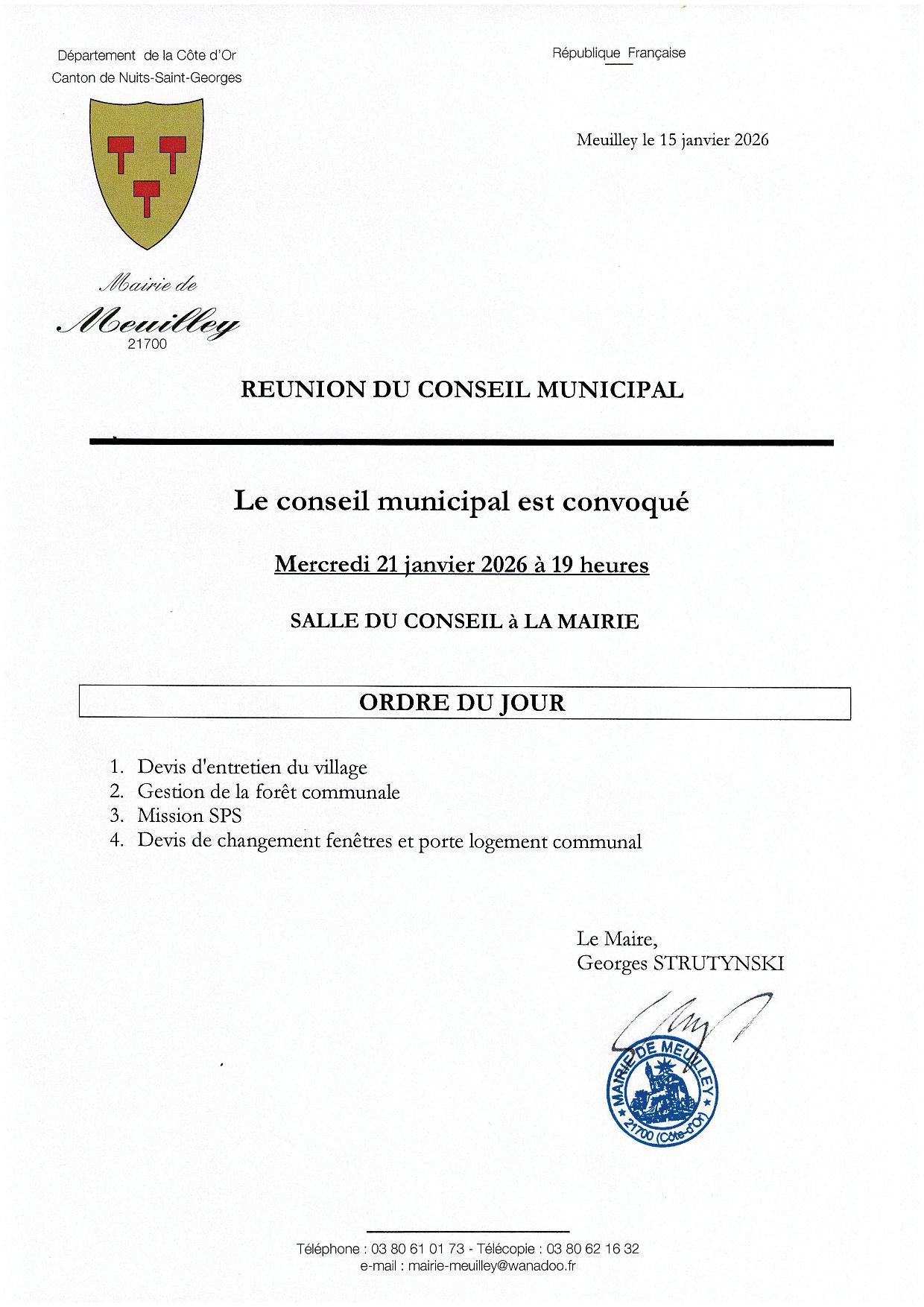 ORDRE DU JOUR DU CONSEIL MUNICIPAL